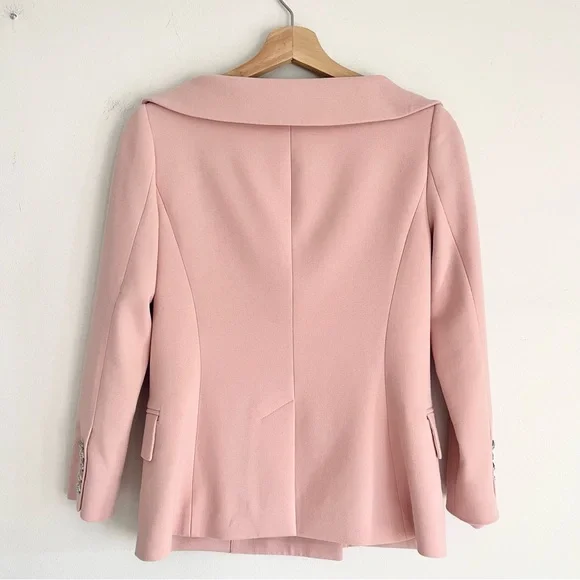 Veronica Beard Frayne Double-Breasted Crepe Low Shoulder Blazer Baby Pink Size 4